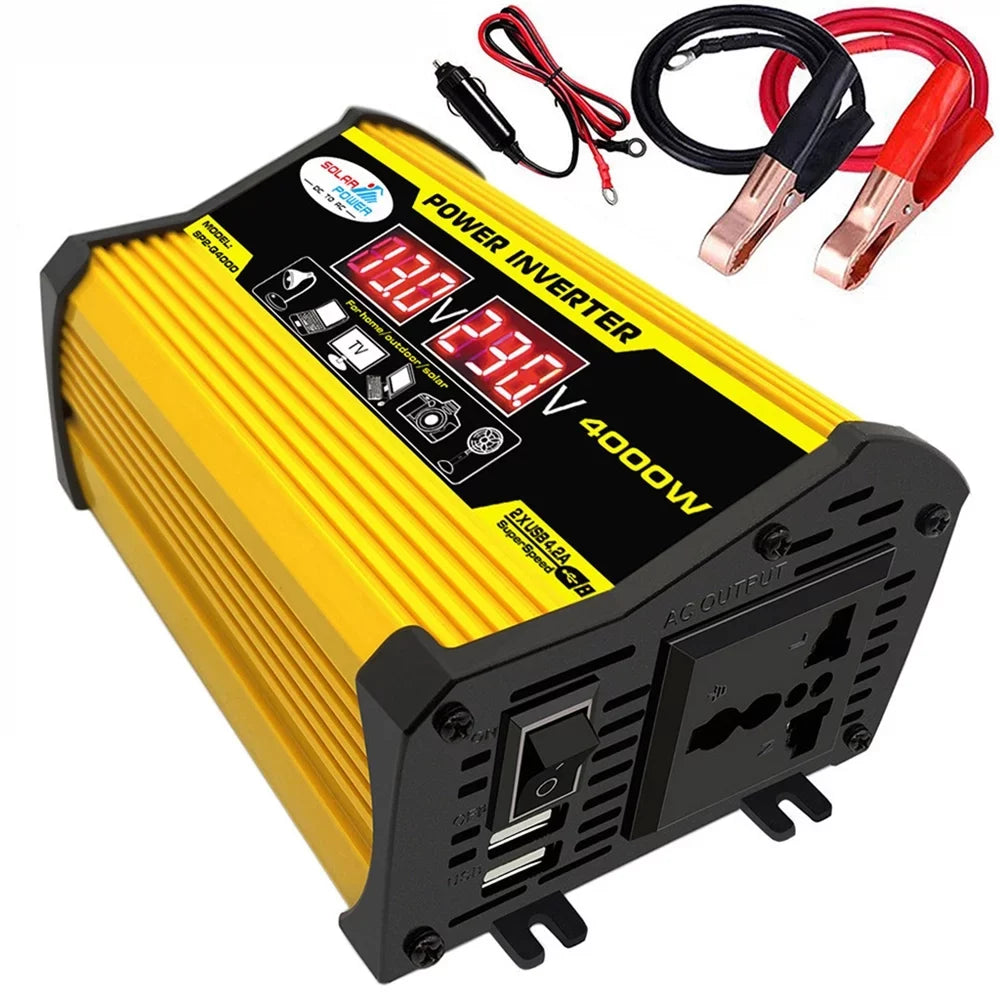 Gecheer Portable Inverter Car Power Inverters DC12Volt To AC110220Volt Transformer 4000W Modified SineWave Inverter Dual  Display Auto Inverters