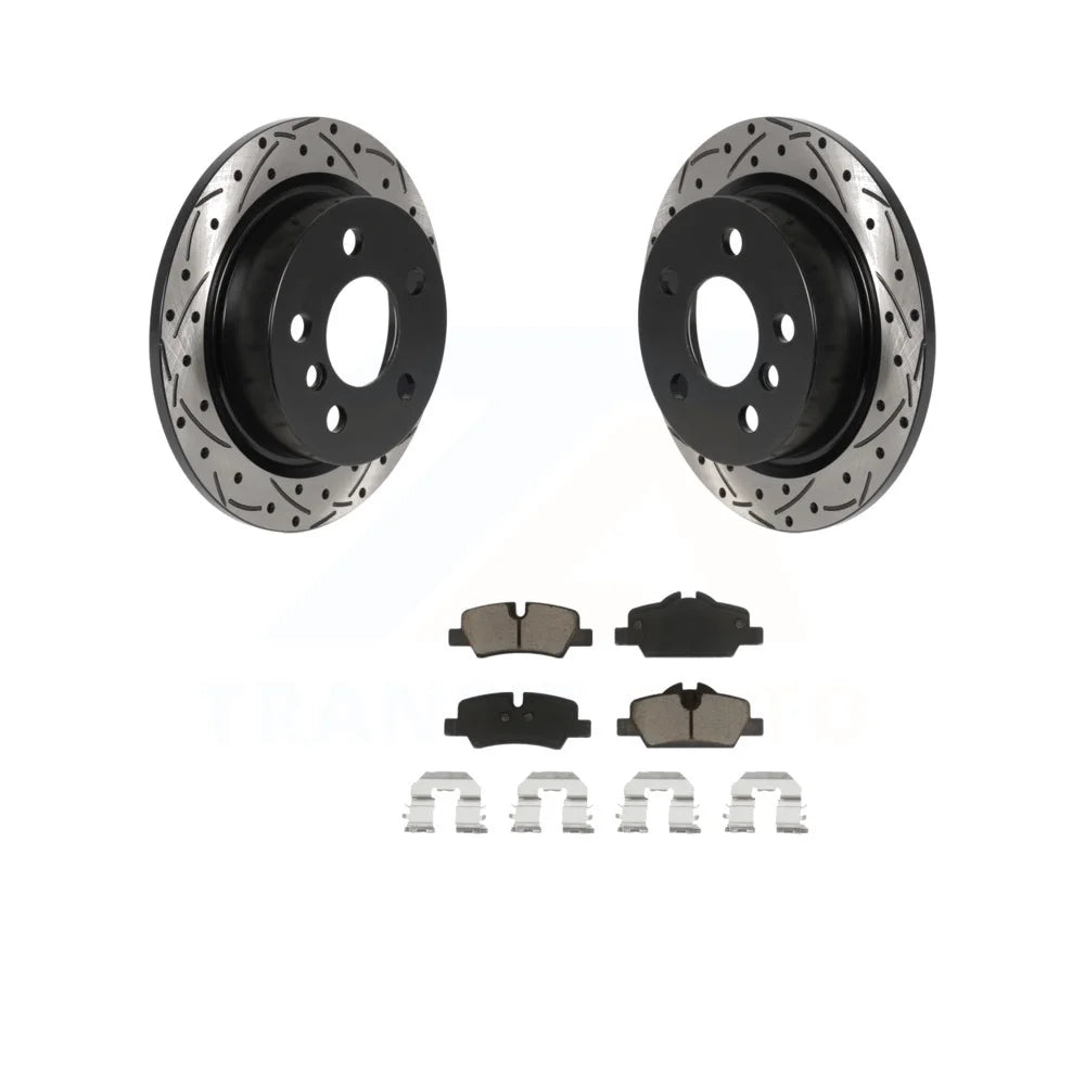 Transit Auto - Rear Coated Drilled Slotted Disc Brake Rotors And Ceramic Pads Kit For Mini Cooper -100849