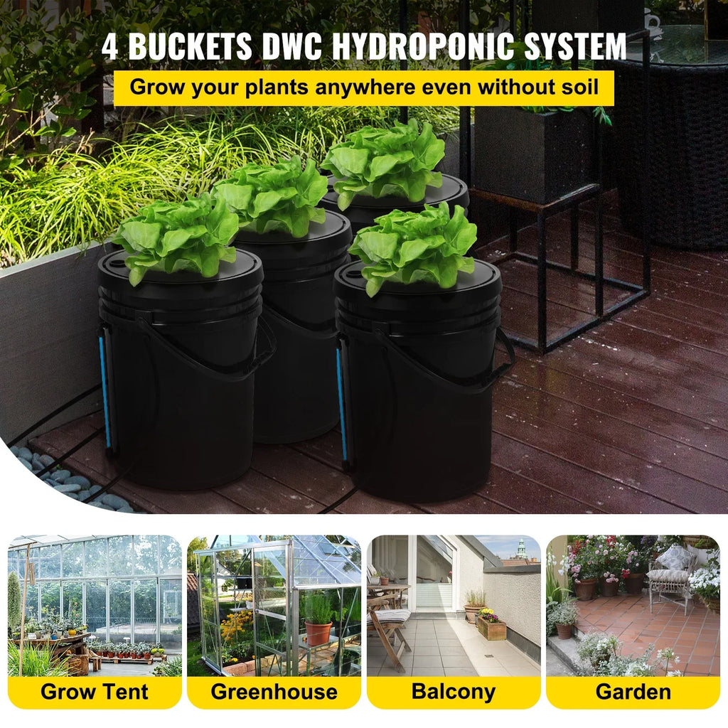 5 Gallon 4 Buckets  Hydroponic System Deep Water Culture Growing Bucket, Hydroponics Grow Kit with Pump