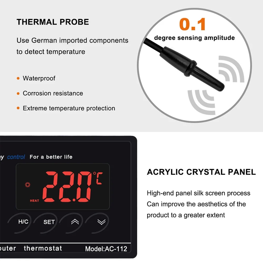Lepmerk Digital Temperature Controller Thermostat Outlet Reptile Thermostat Controlled with Heating & Cooling Mode for Chest Freezer Home Brewing Green House Incubation Reptiles -40℃~110℃ Plug