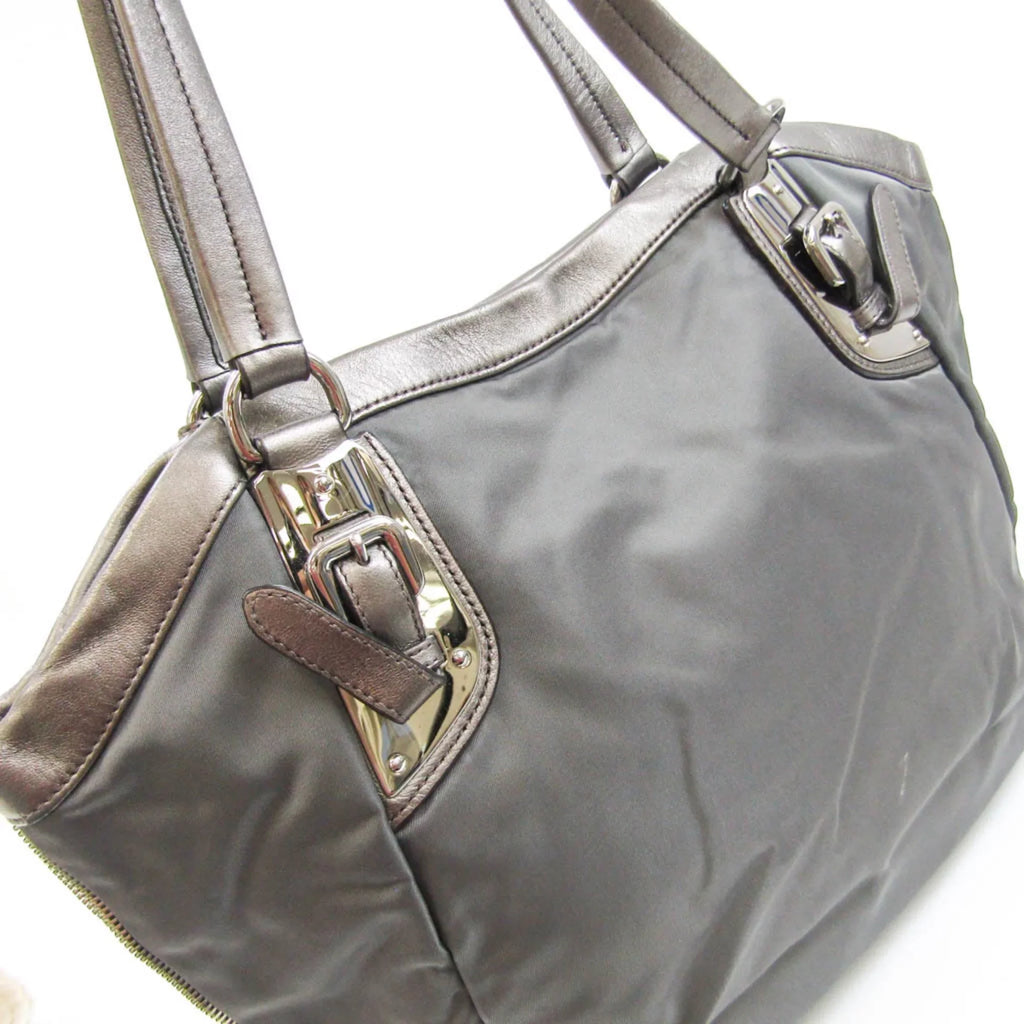 Pre-Owned Prada BR4007 Women's Tessuto,Leather Tote Bag Bronze,Gray (Good)