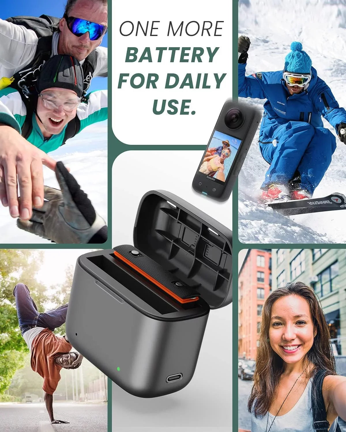 2 Channel Battery Charging Station & One Battery for Insta360 x3 Camera 1800mAh High Capacity, Charger Station with Misro  Card Slots