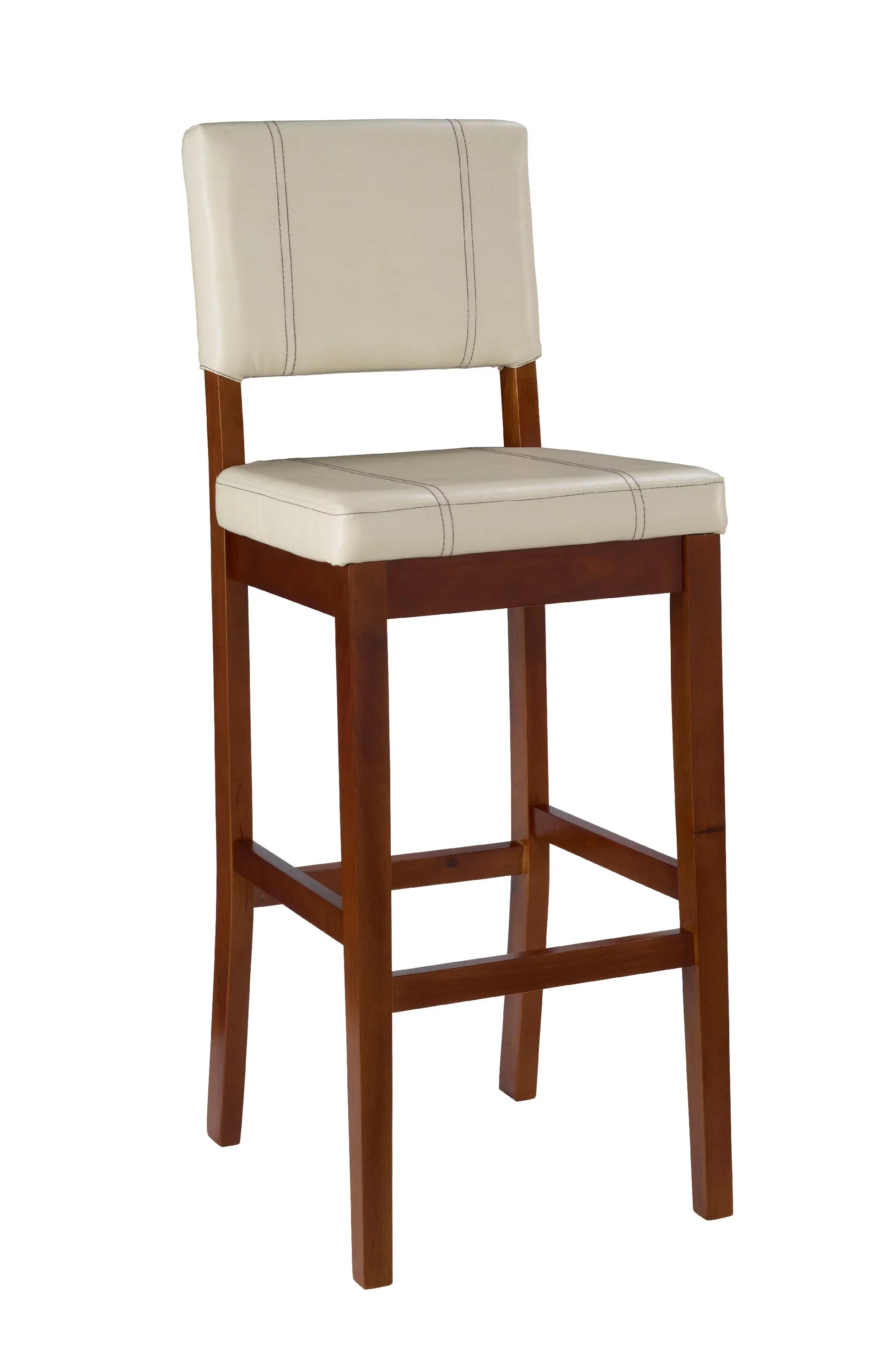 Linon Mulberry Padded Bar Stool, 30" Seat Height, Medium Dark Walnut Finish with Cream  Fabric