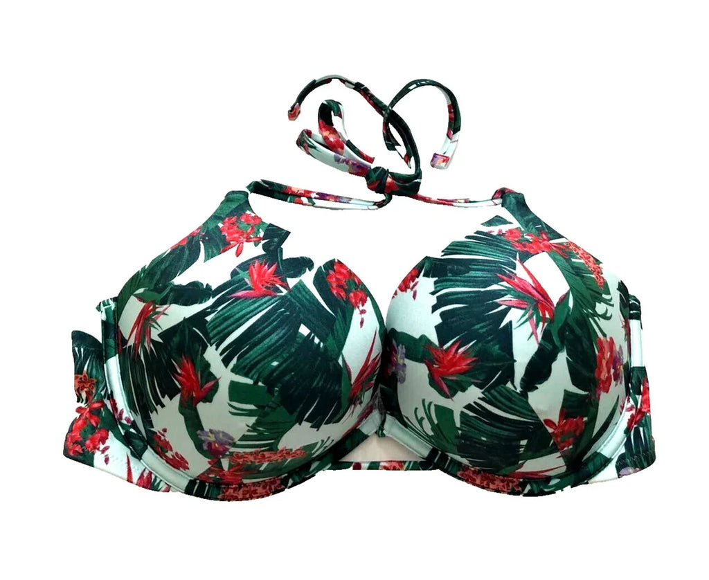 Victoria's Secret Swim Bombshell Push Up Bikini Top Blue Floral Palm Cup Size 32A