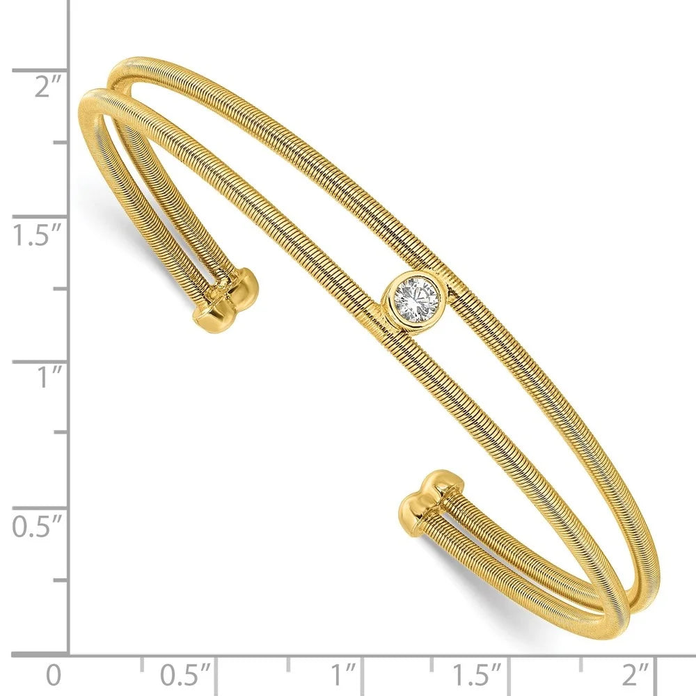 Auriga 925 Sterling Silver Polished Gold-tone Textured  Two Band Cuff Bracelet for Women