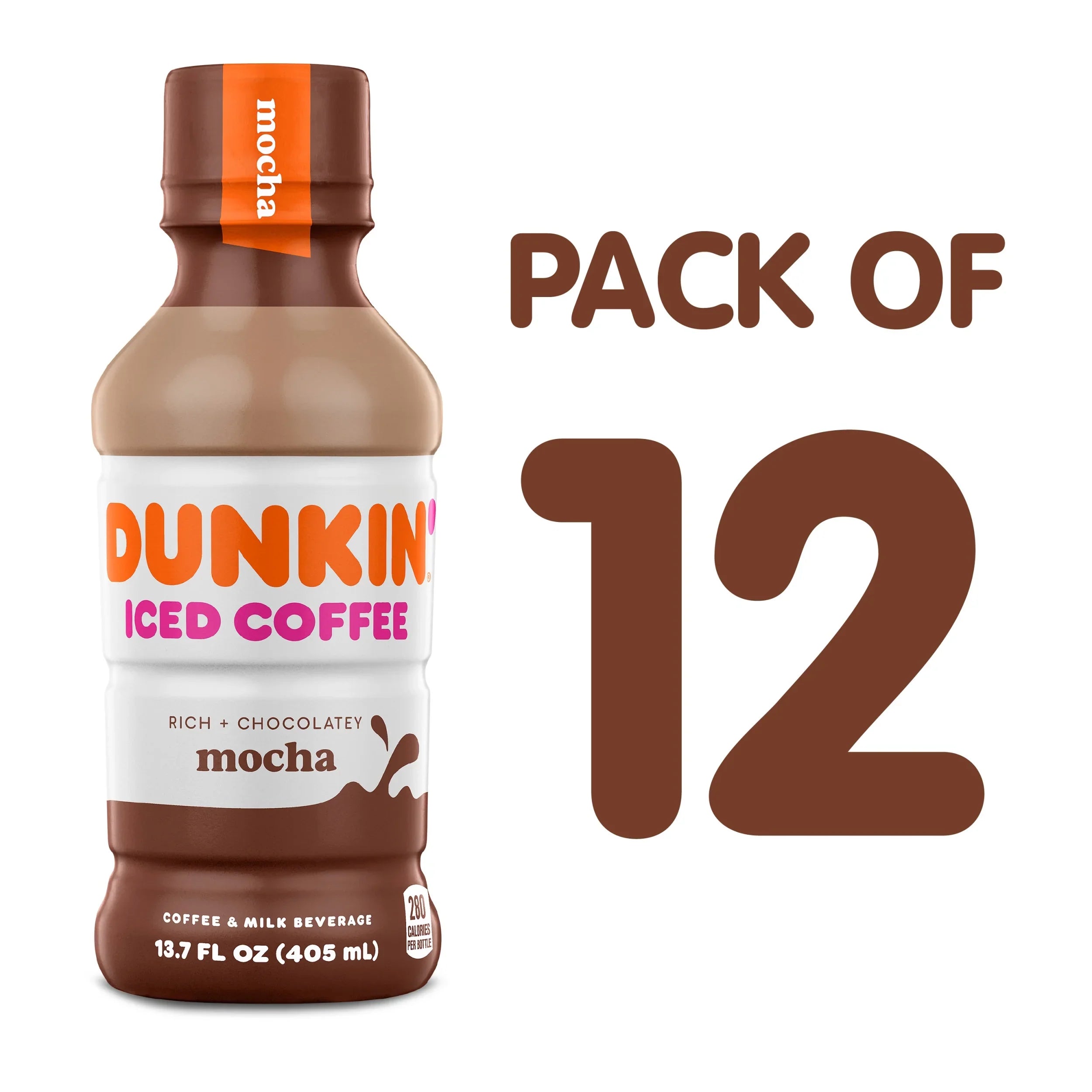 Dunkin' Mocha, Iced Bottled Coffee Drink, 13.7 fl oz, 12 Bottles