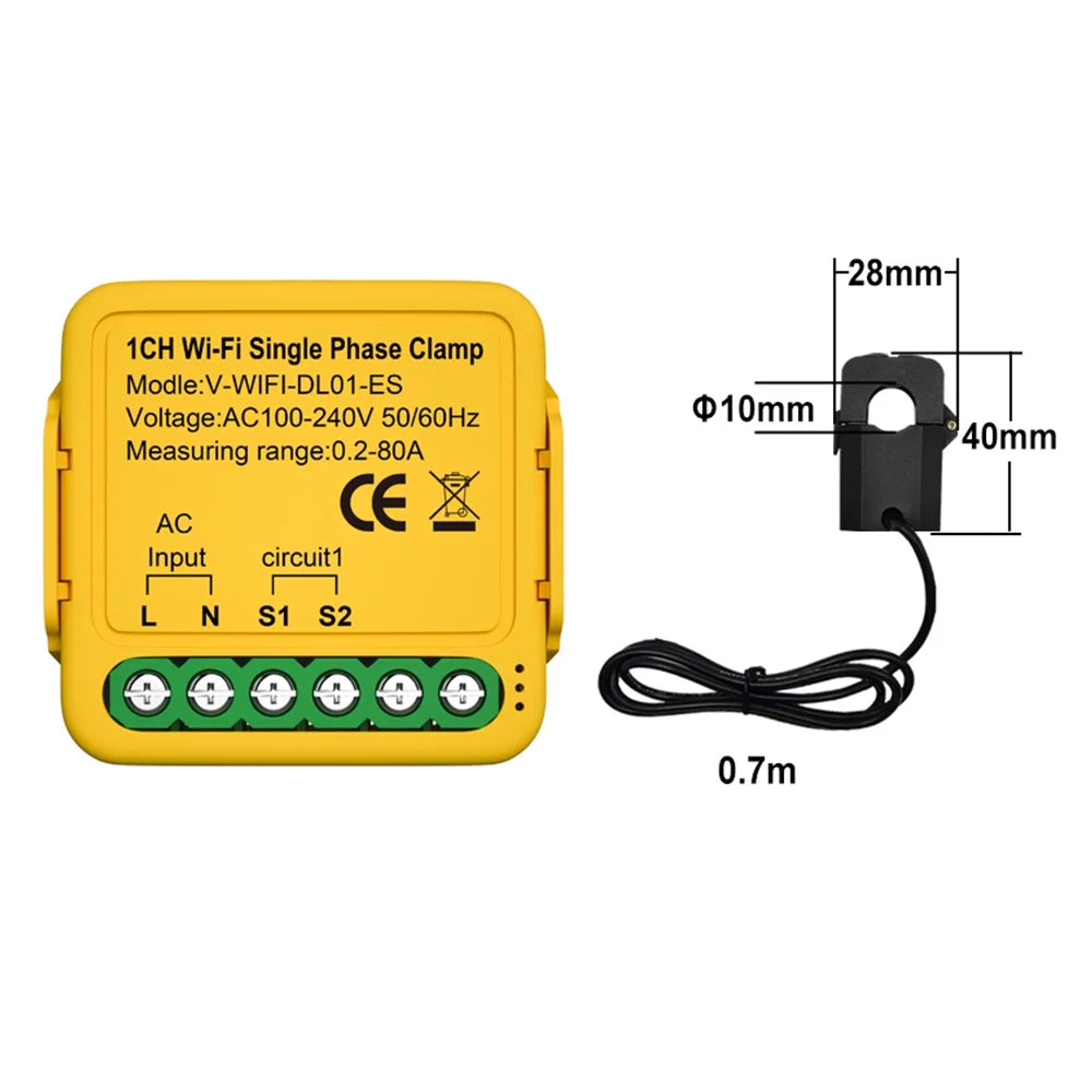 Andoer Automatic voltage regulator,Statistics 100-240v 80a Solar 80a Wifi Smart Meter Phase Consumption Solar Clamp Smart Meter Clamp Solar Current Clamp 50/60hz 2.