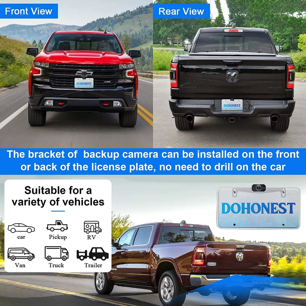 DoHonest Wireless Backup Camera 7-Inch: Plug and Play Easy to Install Truck Car Monitor Kit  1080P Bluetooth Reverse Cam for Pickup Camper Van Stable Signal 2 Channel Night vision Auto-Switching V