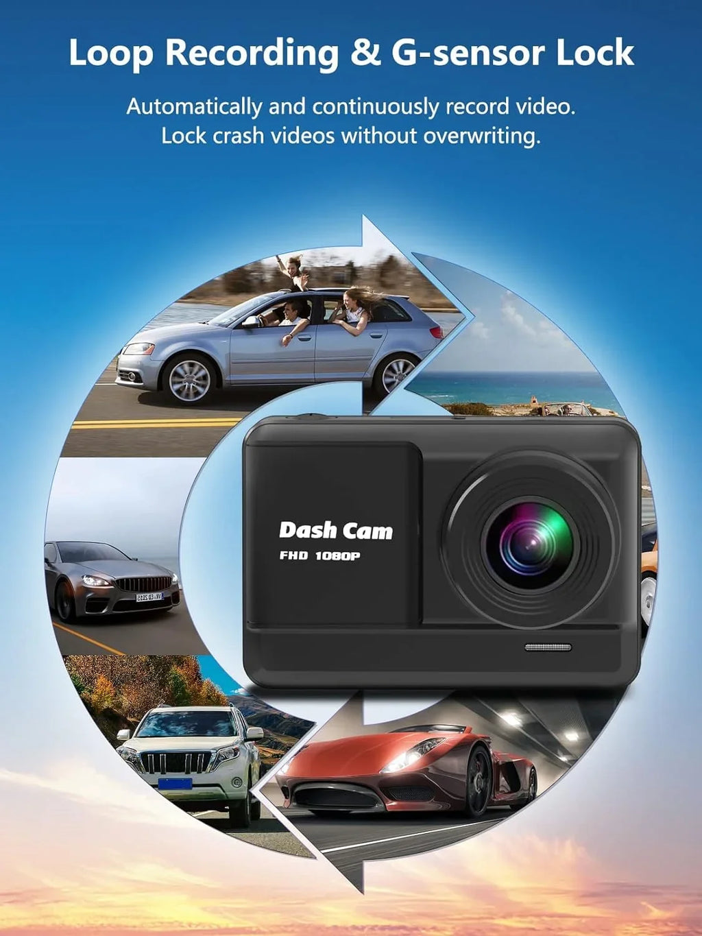 Dash Cam Front and Rear, Mini Dash Cam 1080P Full  with 32GB  Card, 2.45 inch  Screen, 2 Mounting Ways, Night Vision, , Accident Lock, Loop Recording, Parking Monitor Car,Motorcyle,Balls