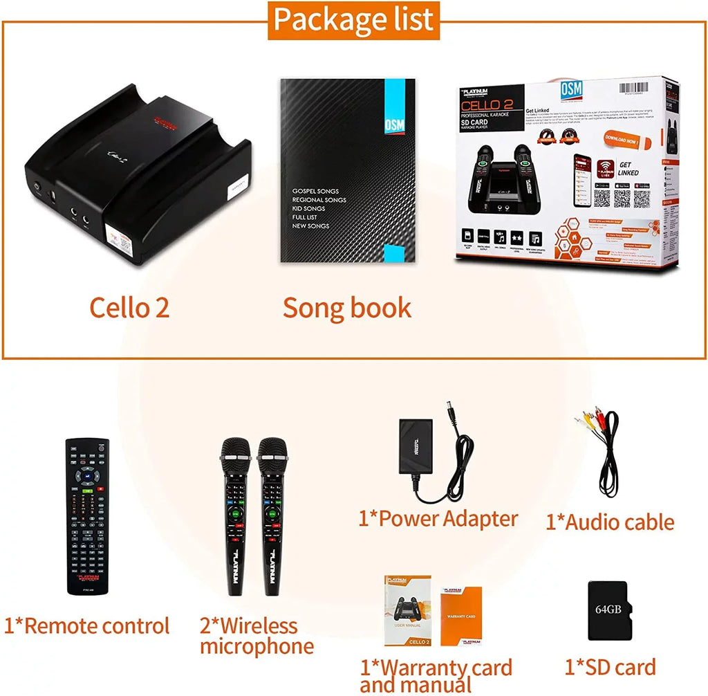 2023 Platinum Cello2 Karaoke Machine for  with Lyrics Display Built-in 23K+ Aldult Kids Mixed Language MVs & Songs 2 Upgraded Wireless Mic Digital Video Song Recording