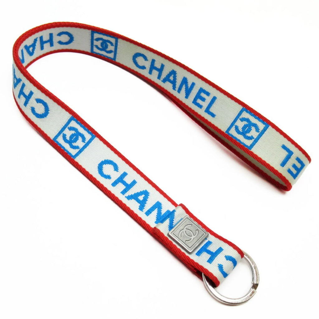 Pre-Owned Chanel  neck strap white x blue red silver nylon canvas metal material (Good)