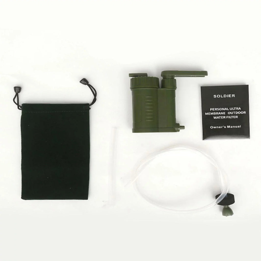 Portable Water Filter, Personal Camping Water, with Internal Carbon and Filter Assembly, Fiber Membrane