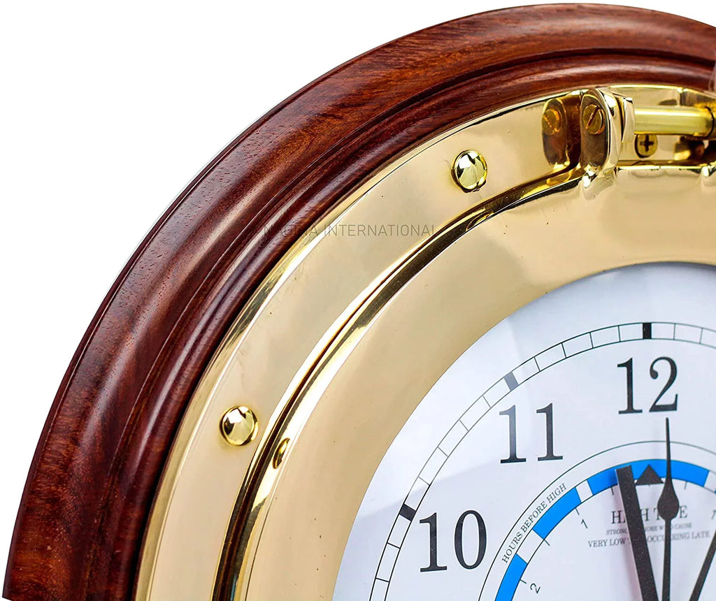 Nagina International Premium Ornamental Time Tide Clock On Solid Deluxe Wood Base | Pirate's Ocean Beach Decor (10 Inches)