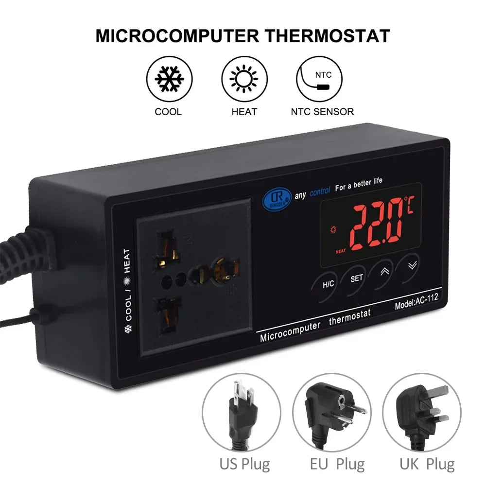 Lepmerk Digital Temperature Controller Thermostat Outlet Reptile Thermostat Controlled with Heating & Cooling Mode for Chest Freezer Home Brewing Green House Incubation Reptiles -40℃~110℃ Plug