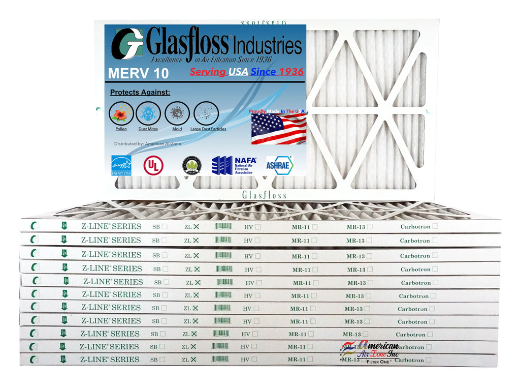 Glasfloss 14x30x1 -  10 -Qty:12 - Furnace Air Filter - Made in  (Actual Size: 13.5 x 29.5x7/8 inch)