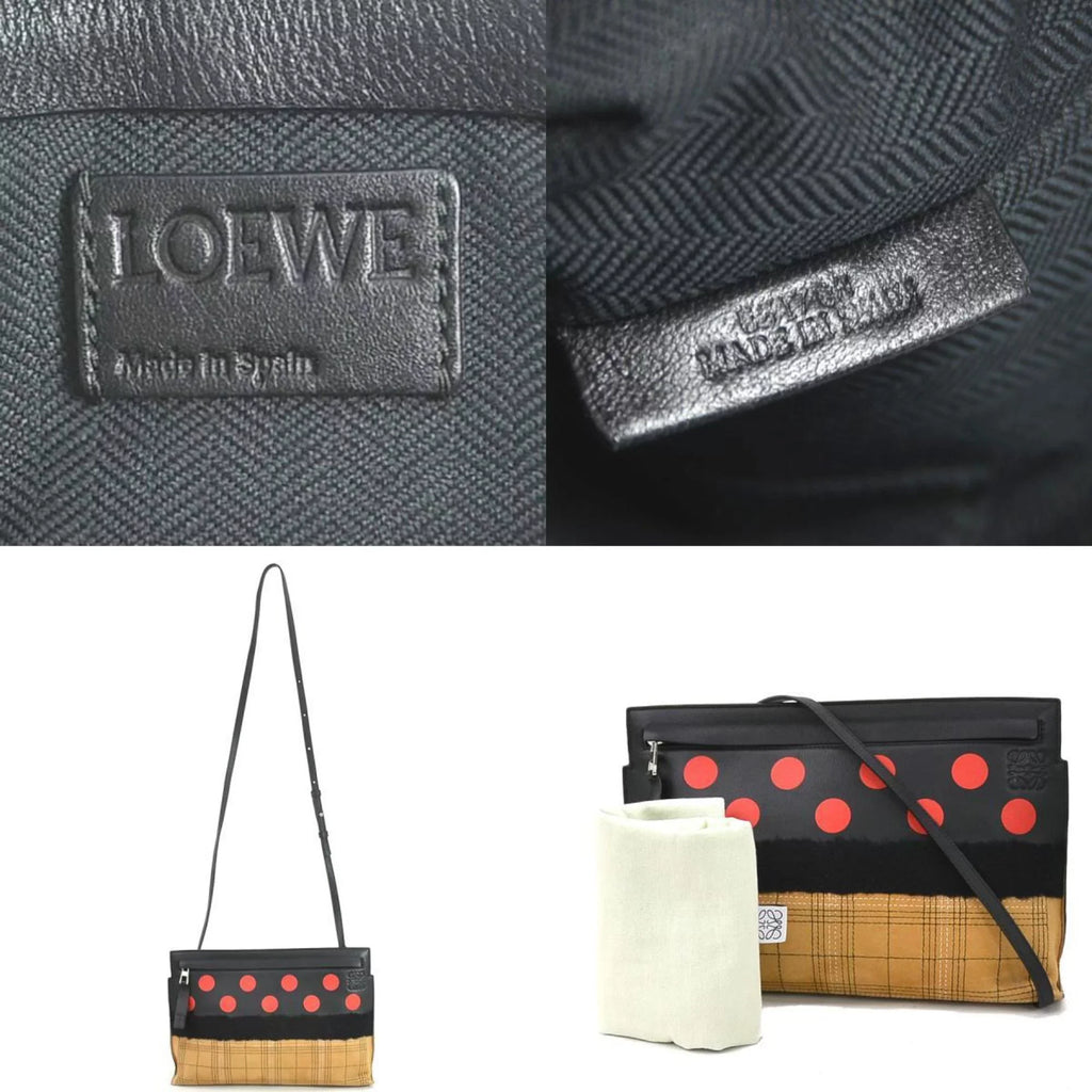 Pre-Owned Loewe  diagonal shoulder bag leather/suede black x red brown women's r9572g (Good)
