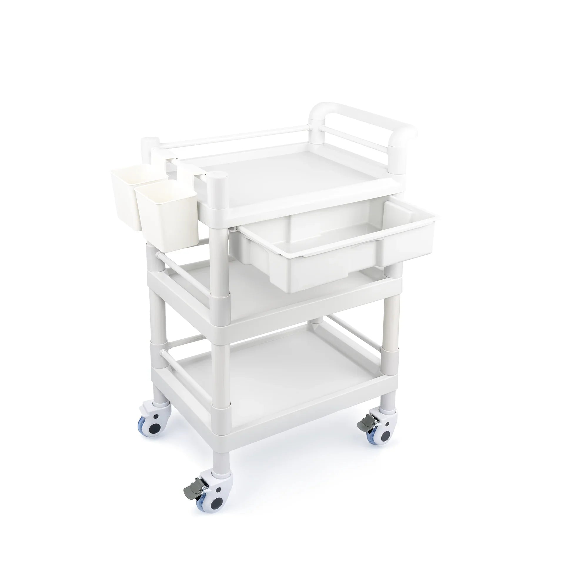 Medical Mobile Trolley Cart 3 Tier 500 Lbs Spacious Beauty Salon Rolling Trolley with Dirt Buckets Drawers 360°Rotate Wheels Heavy Duty Medical Utility Cart for Hospital Dental Clinic