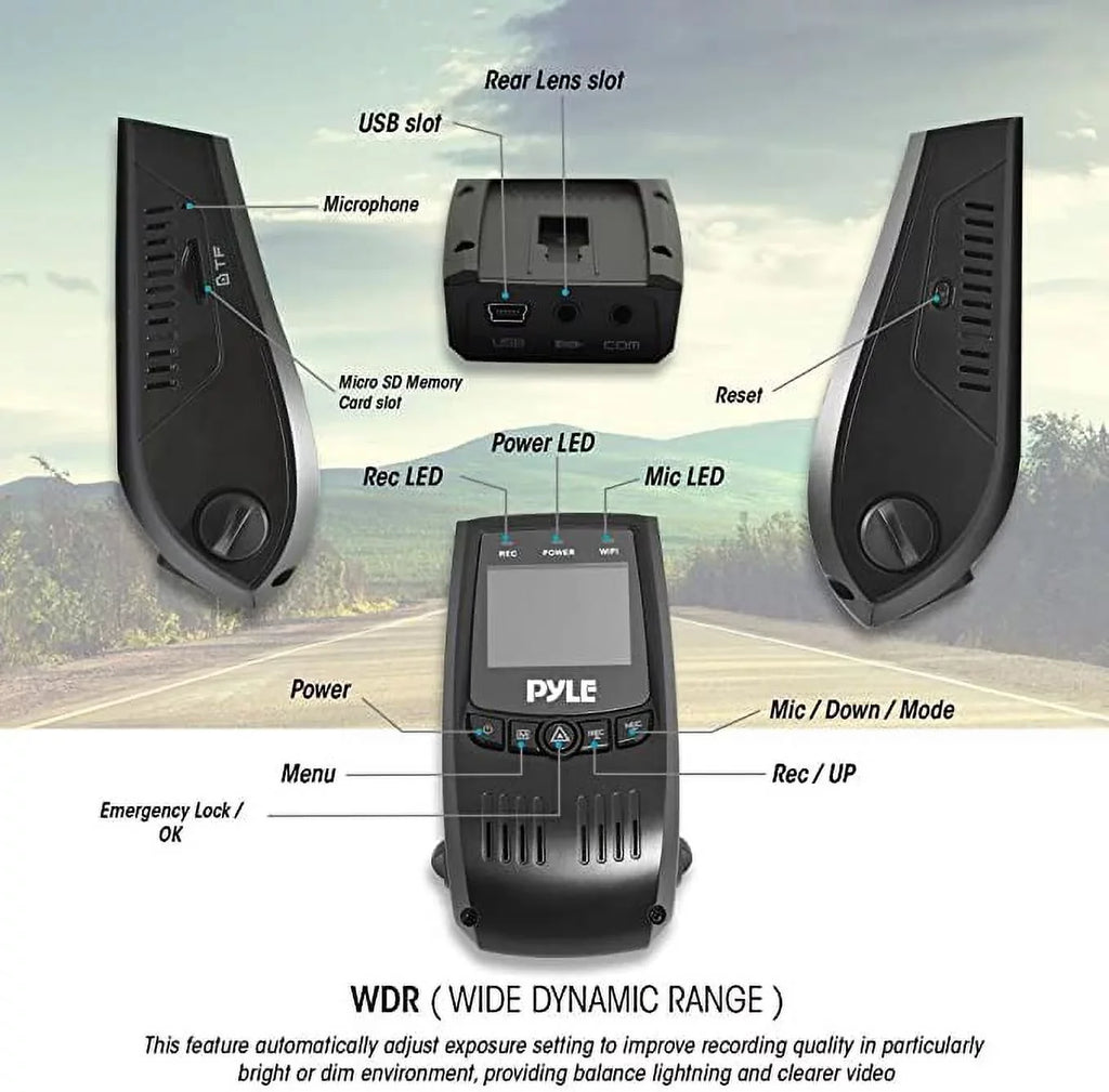 Pyle Dash Cam Rearview  Monitor 1.5” Digital Screen Rear View Dual Camera Video Recording System