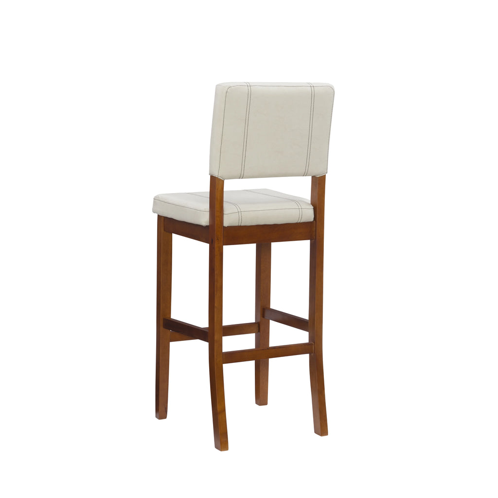 Linon Mulberry Padded Bar Stool, 30" Seat Height, Medium Dark Walnut Finish with Cream  Fabric