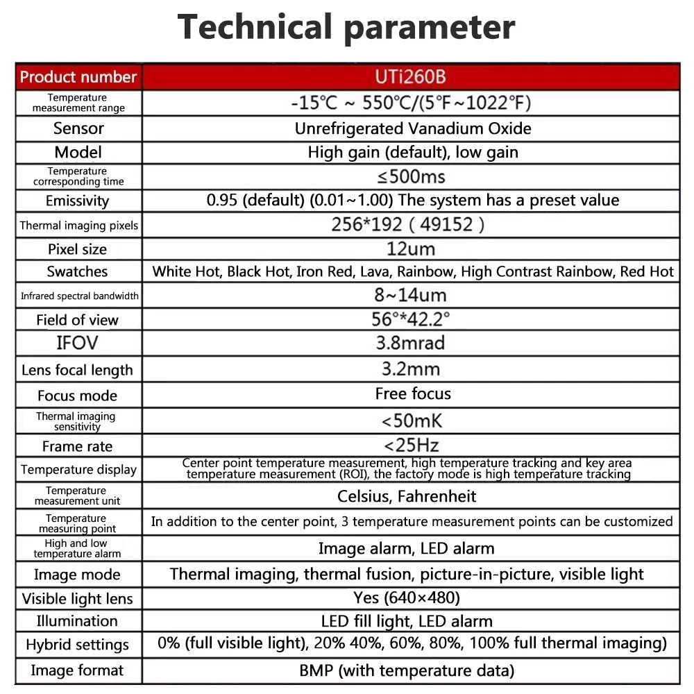 Daakro -T UTi260B Handheld Thermal Imager Camera  Infrared Thermometer Imaging