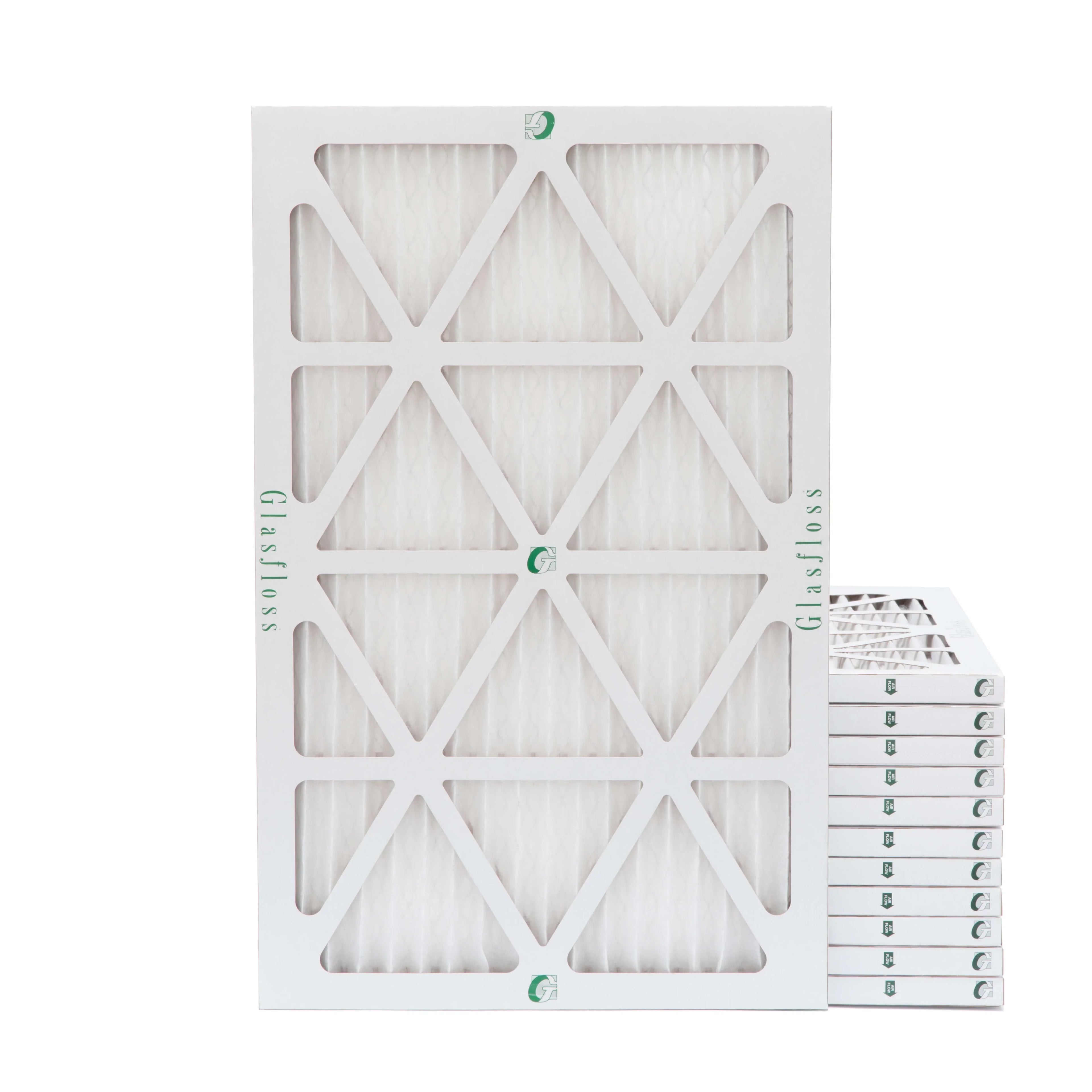 12 Pack of 10x24x1  10 Pleated Air Filters by Glasfloss. Actual Size: 9-1/2 x 23-1/2 x 7/8
