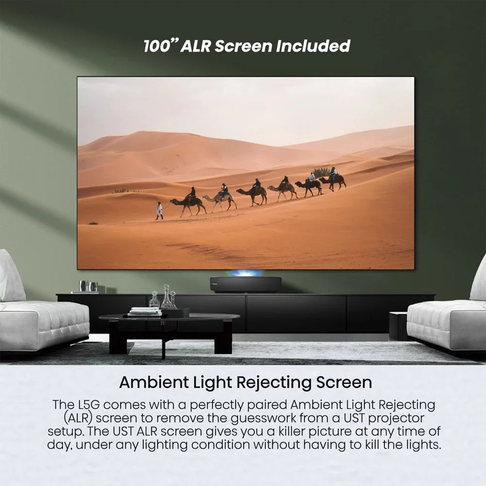 Hisense 100L5G 100" 4K Ultra-Short-Throw   & 100'' DLT100B 1.0 Gain  Screen Bundle with 2   Enhanced Protection Pack