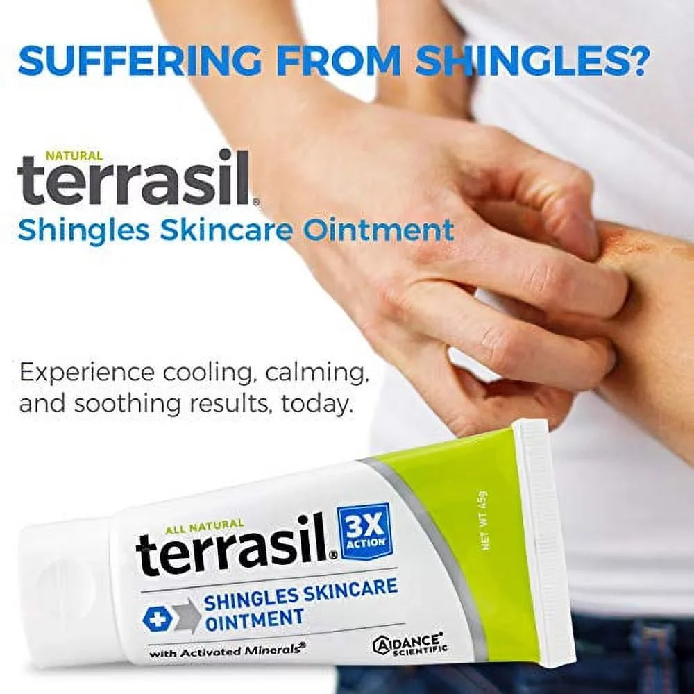 Shingles Treatment Cream - 3X Triple Action Patented Natural Formula for Herpes Zoster Outbreaks Causing Painful Rash and Nerve Pain by Terrasil - 45gm Tube 2-Pack