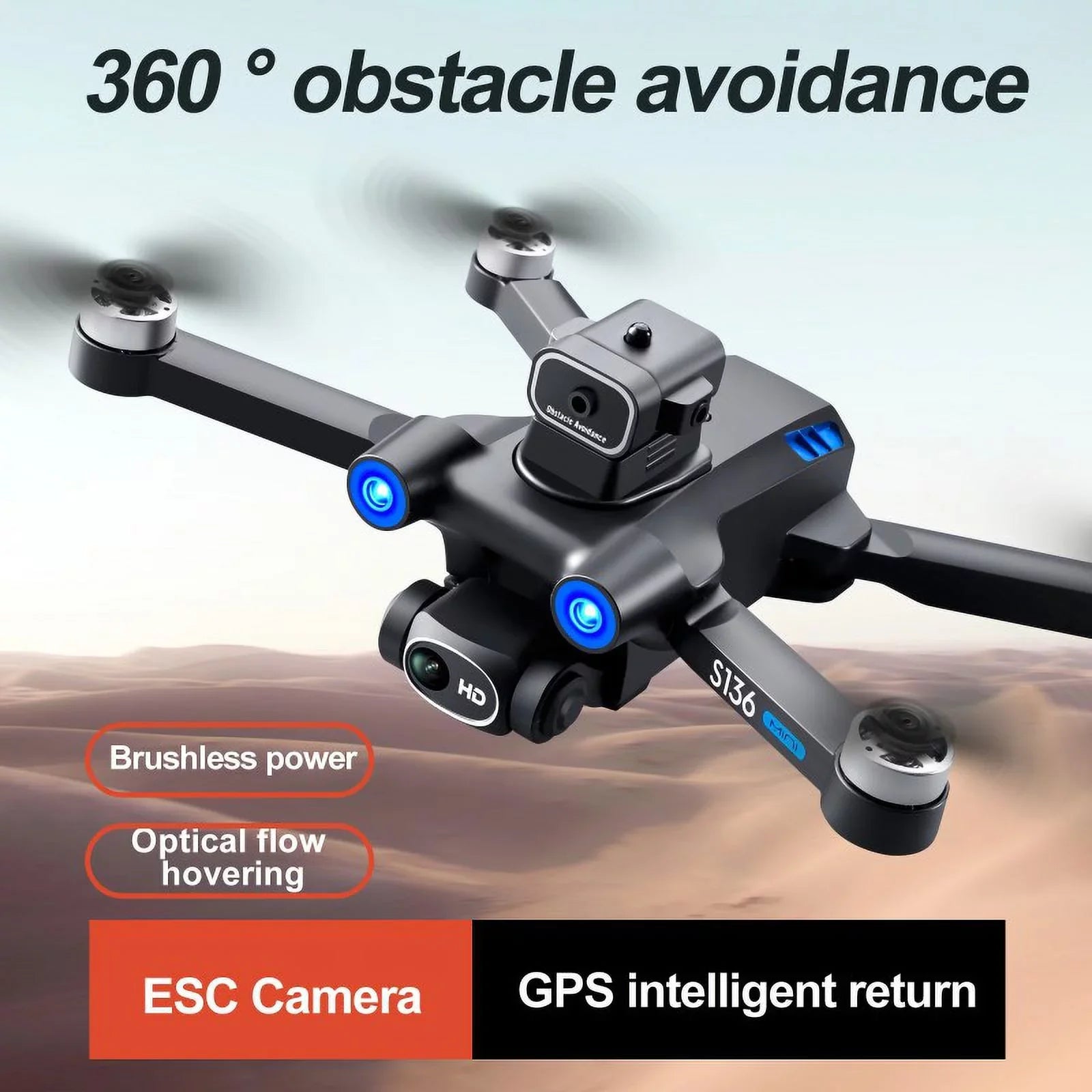 S136 remote control brushless   to avoid obstacles in all directions, and high-definition 4K electric adjustment camera to take aerial photos of aircraft