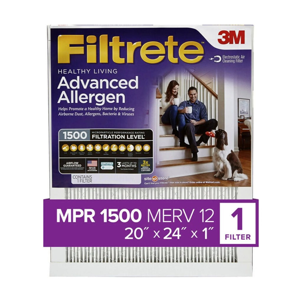 Filtrete by 3M, 20x24x1,  12, Advanced Allergen Reduction  Furnace Air Filter, Captures Allergens, Bacteria, Viruses, 1500 , 4 Filters