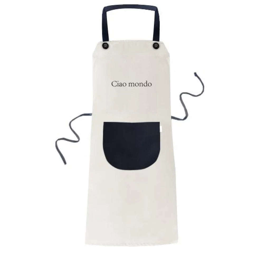 Hello World Italian Apron Adjustable Bib Cotton Linen  Kitchen Pocket Pinafore