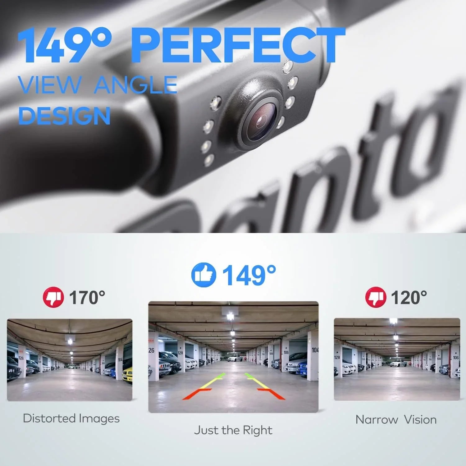 eRapta Backup Camera Rear View License Plate, 45° Adjustment Bracket with 149° Perfect Angle, Night Vision, IP69K Lever