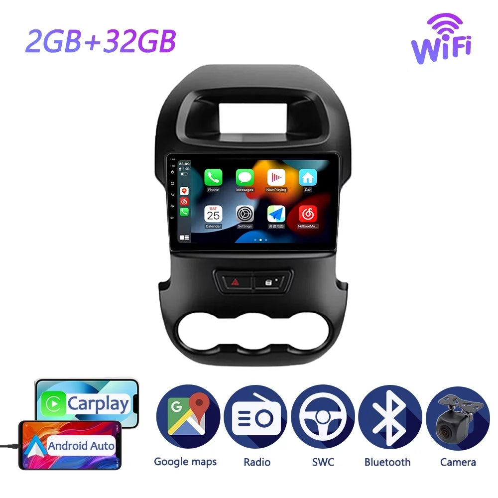 9 inch Carplay Car Radio Stereo For Ford Ranger 2011 - 2016  Navi Android Screen Multimedia Player Android Auto With Bluetooth