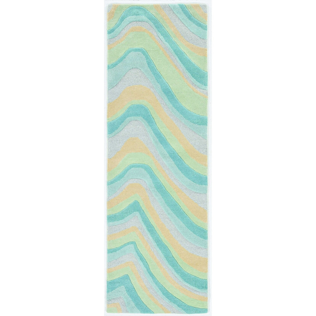 HomeRoots  8' Ocean Blue Beige Hand Tufted Abstract Waves  Runner Rug - 9'3" x 12'3"