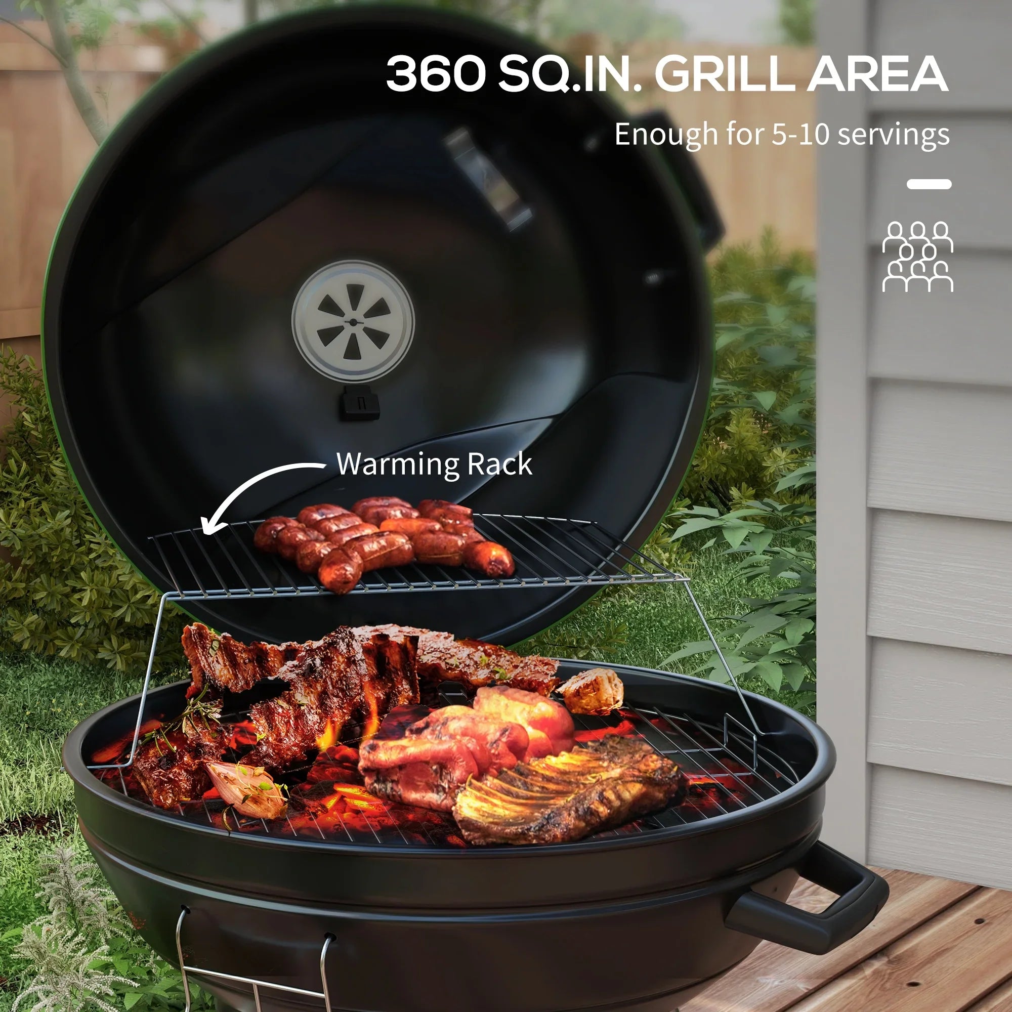 CoSoTower 21" Kettle Charcoal  Grill Trolley with 360 Sq.In. Cooking Area, Outdoor Barbecue with Shelf, Wheels, Ash Catcher and Built-In Thermometer for Patio, Backyard Party, Green