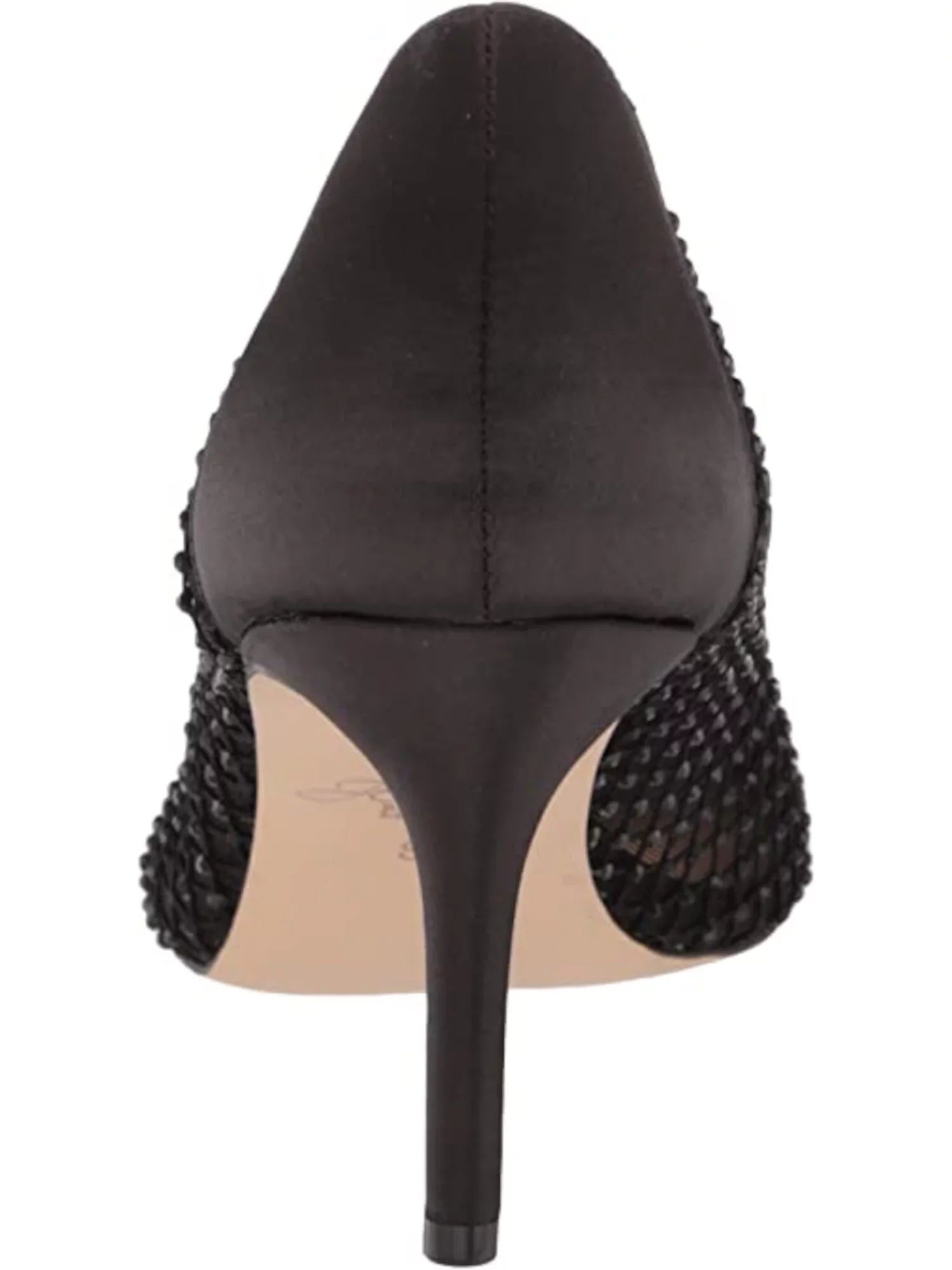 Womens Black Fishnet Rhinestone Padded Floria Pointed Toe Stiletto Slip On Dress Pumps Shoes 5.5
