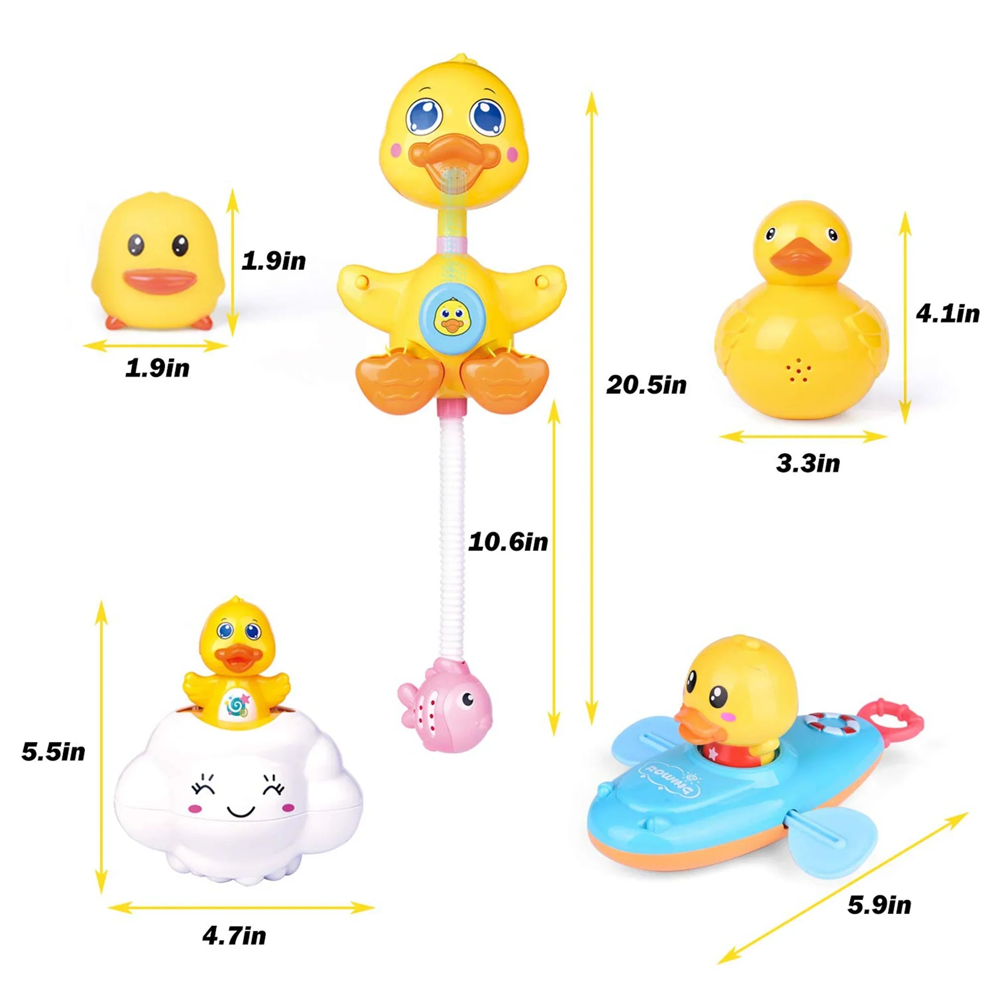 Fun Little Toys 9 Pcs Baby Bath Toys, Duck Spray Water Toy, Bath Squirters, Bath Boat, Fishing Net, Bathtub Toys for Kids, Best Gifts for Kids