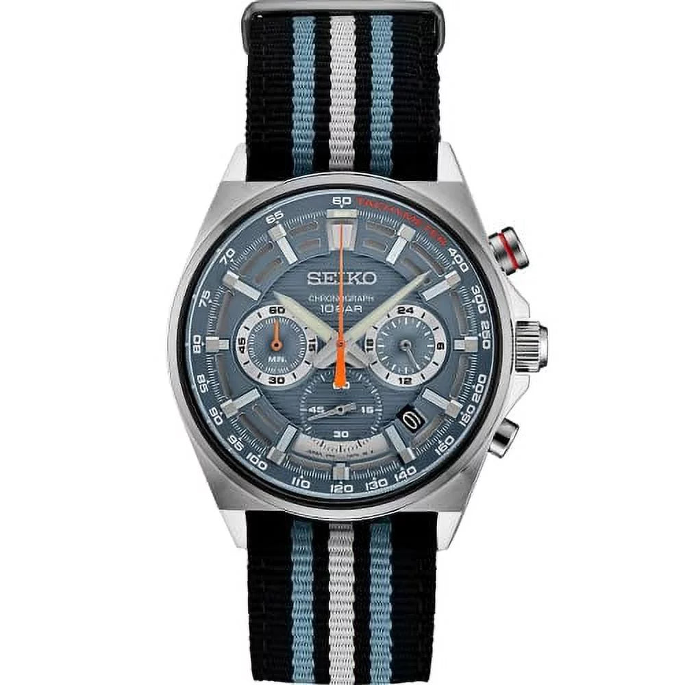Seiko Men's Stainless Steel Japanese Quartz Dress Watch with Nylon Strap, Black, 22 (Model: SSB409)