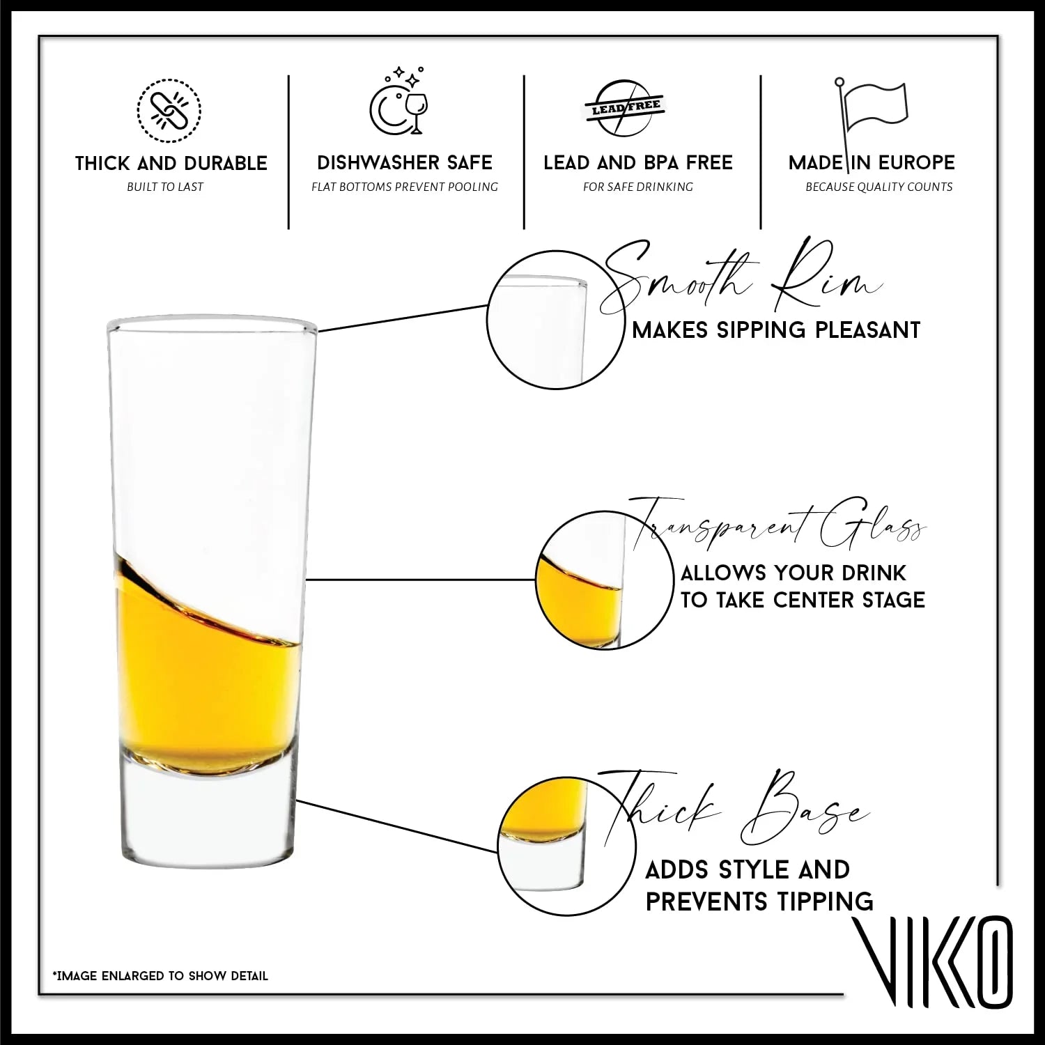 Vikko 2.2 Ounce Shot Glasses, Set of 6 Small Liquor and Spirit Glasses, Durable Tequila Bar Glasses For Alcohol and Espresso Shots, 6 Piece Shooter Glass Set (Niki)