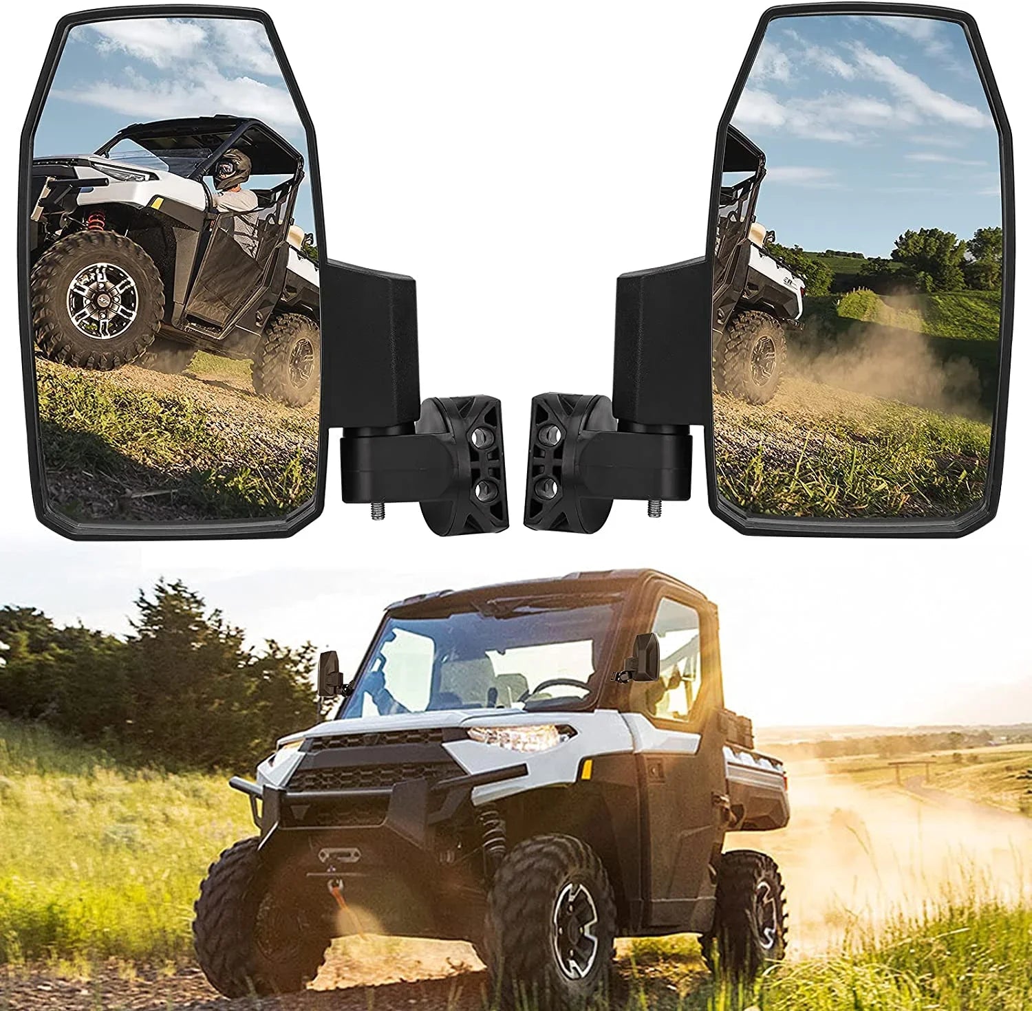 Kemimoto Side Mirrors,Wider  Side Mirrors Rear View Mirrors Compatible with Polaris Ranger  1000 900 570 General 1000 Can-Am Defender Maverick Trail for Pro-Fit (Not Door)