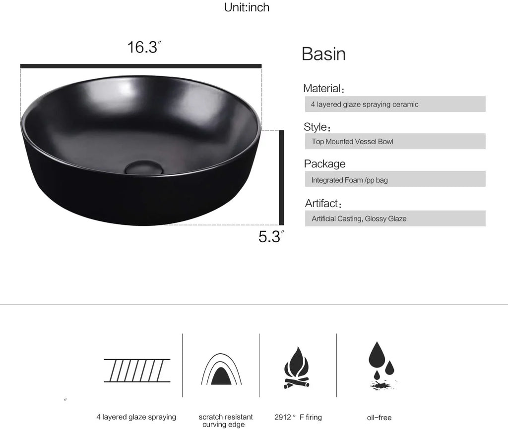 Artistic Porcelain Ceramic Vessel Sink Basin Washing Bowl Set Cabinet Countertop Sink with Chrome Faucet Pop-up Drain and Water Pipe Lavatory