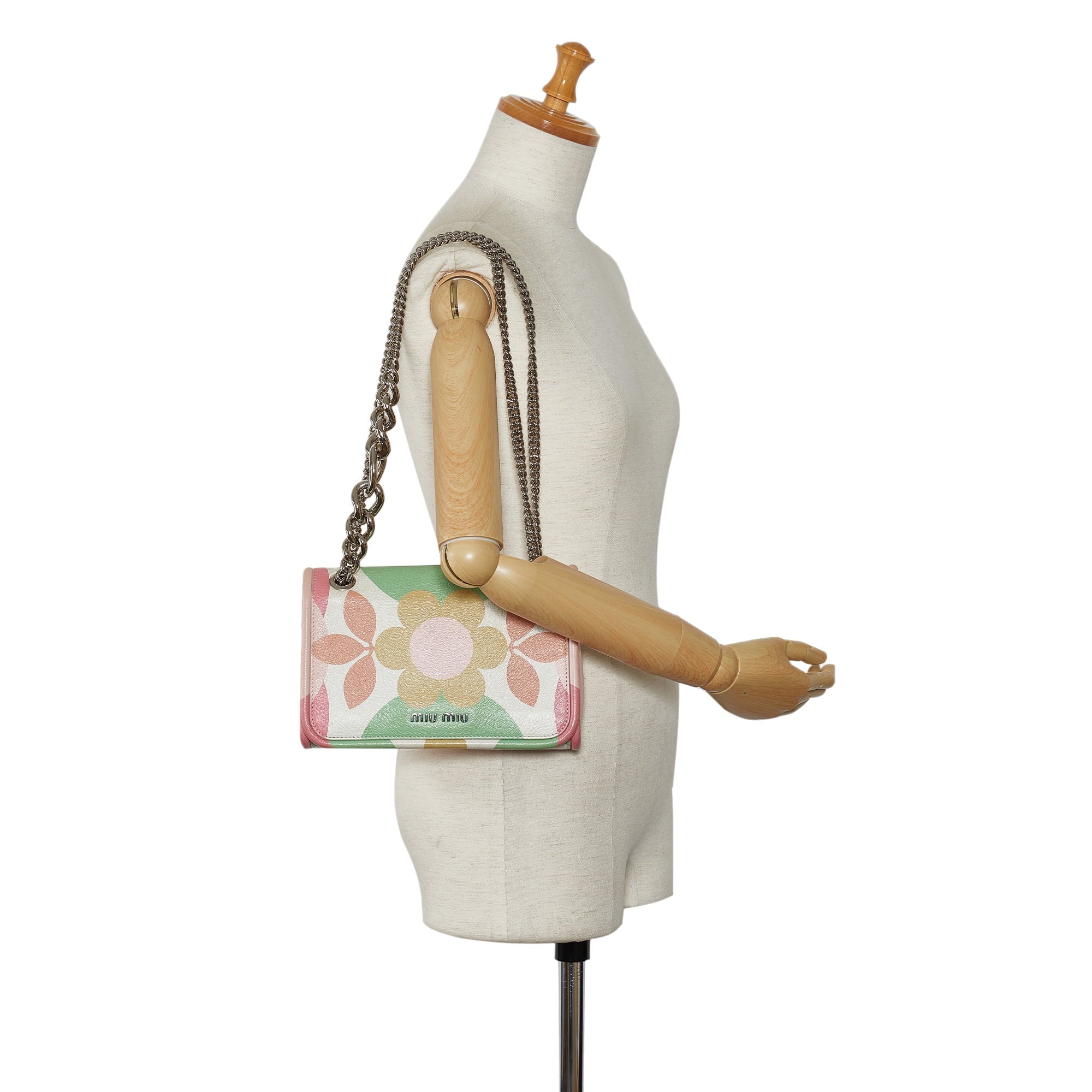 Pre-Owned Authenticated Miu Miu Flower Print Crossbody Calf Leather Pink Crossbody Bag Unisex (Good)