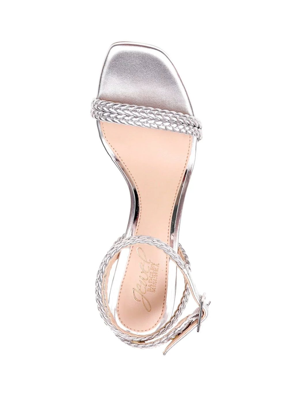 Womens Silver Braided Padded Adjustable Strap Metallic Stretch Sprinkle Square Toe Stiletto Buckle Dress Sandals Shoes 6 M