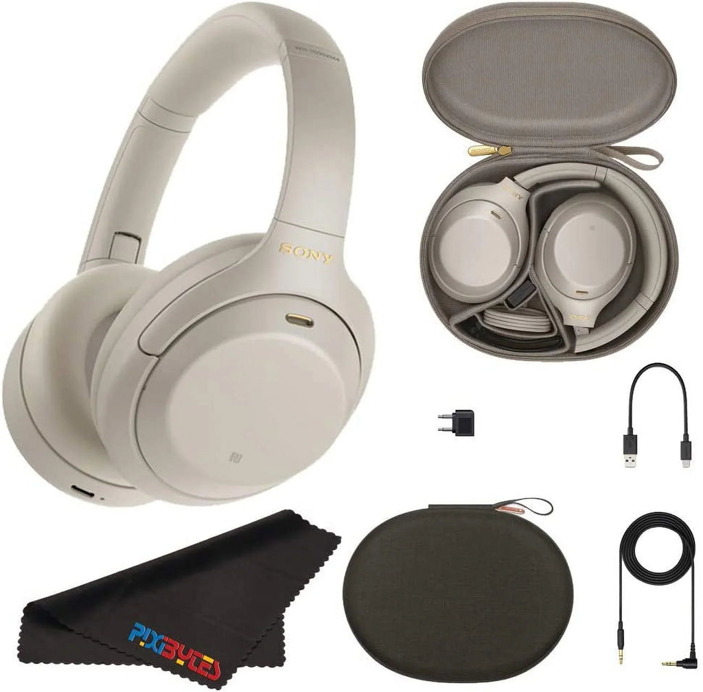 Sony -1000XM4 Wireless Noise-Canceling Over-Ear Headphones (Silver) +pixicloth