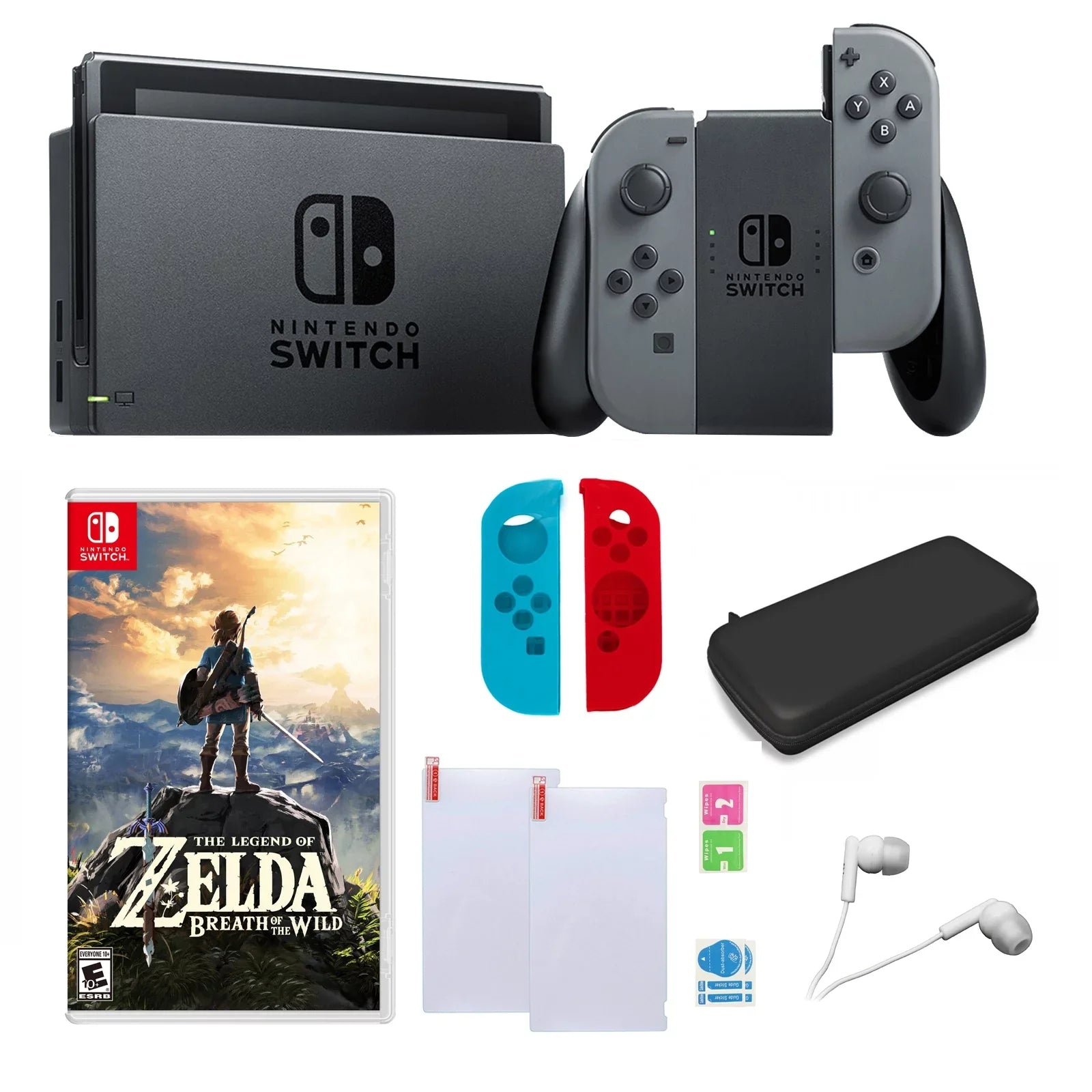 Nintendo Switch in Gray with Zelda Sleevs and Accessories Bundle