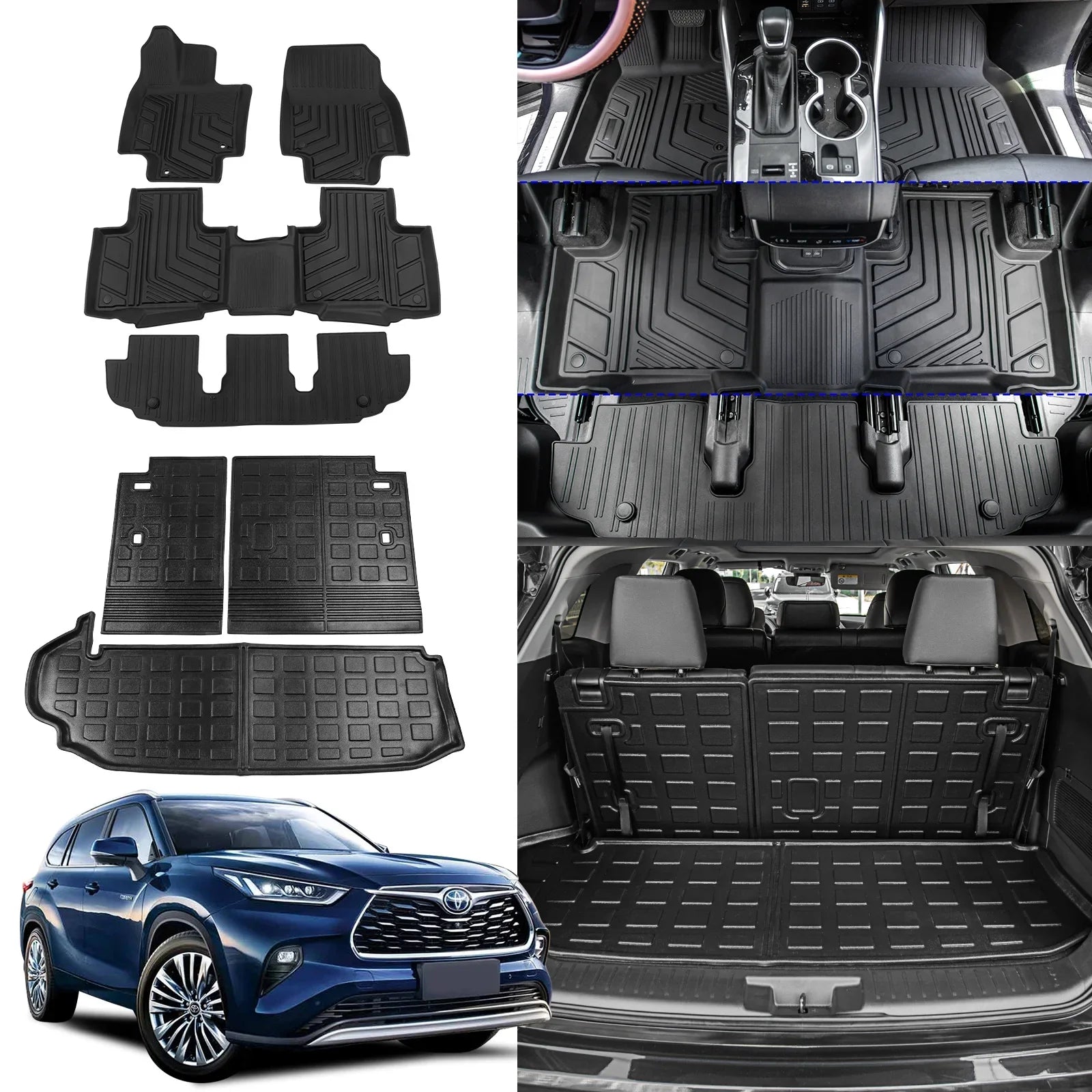 Fit 2020-2024 Toyota Highlander Floor Mats Trunk Mat Cargo Liner 2023 7 Seats Highlander Accessories