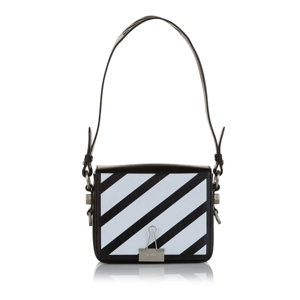 Pre-Owned Authenticated Off-White Binder Clip Crossbody Bag Calf Leather Black Unisex (Good)