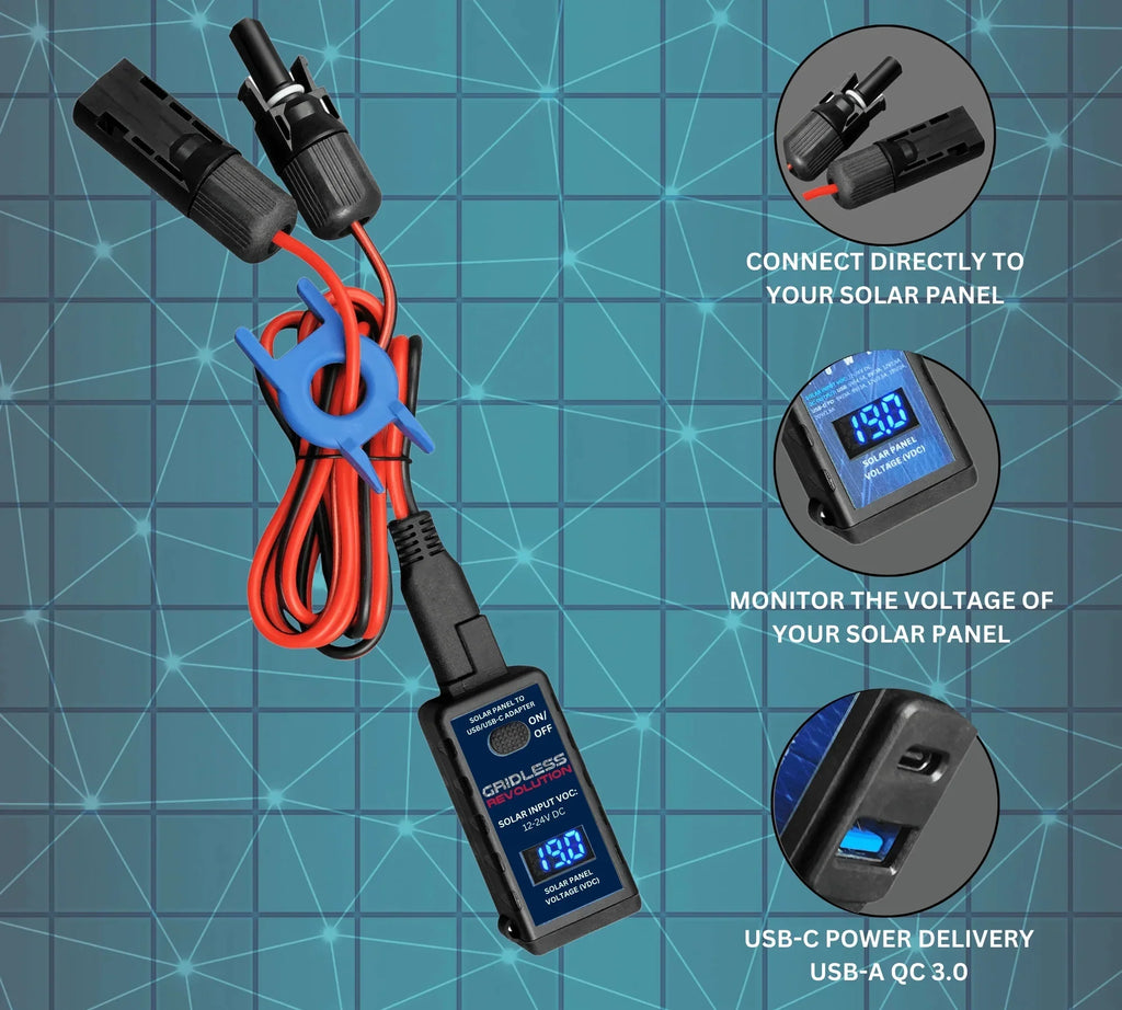 Solar Panel  / -C Adapter Charge Controller Backpacking Camping Hiking OffGrid