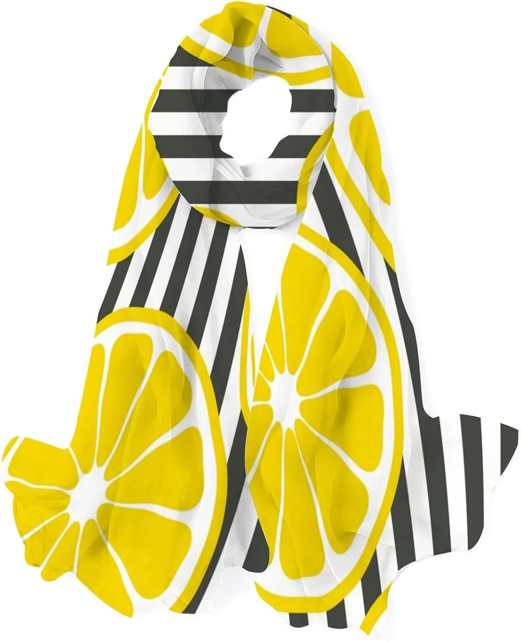 Hyjoy Fresh Lemons On Stripes Long Silk Neck Scarf Lightweight Shawl Wrap Scarves for Women Girls