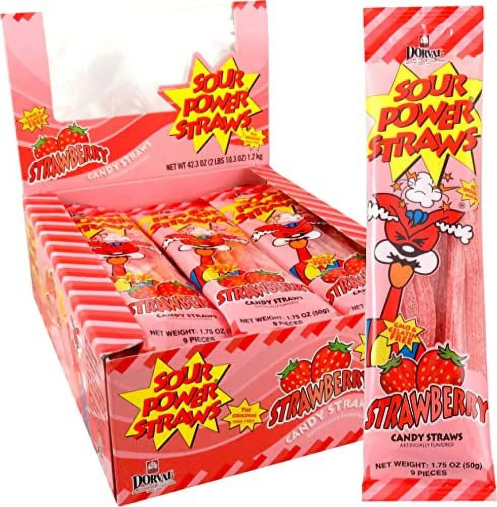 Sour Power Candy Straws, Strawberry Straws (Pack of 24), 1.75 Ounce (Pack of 24) (2912615)