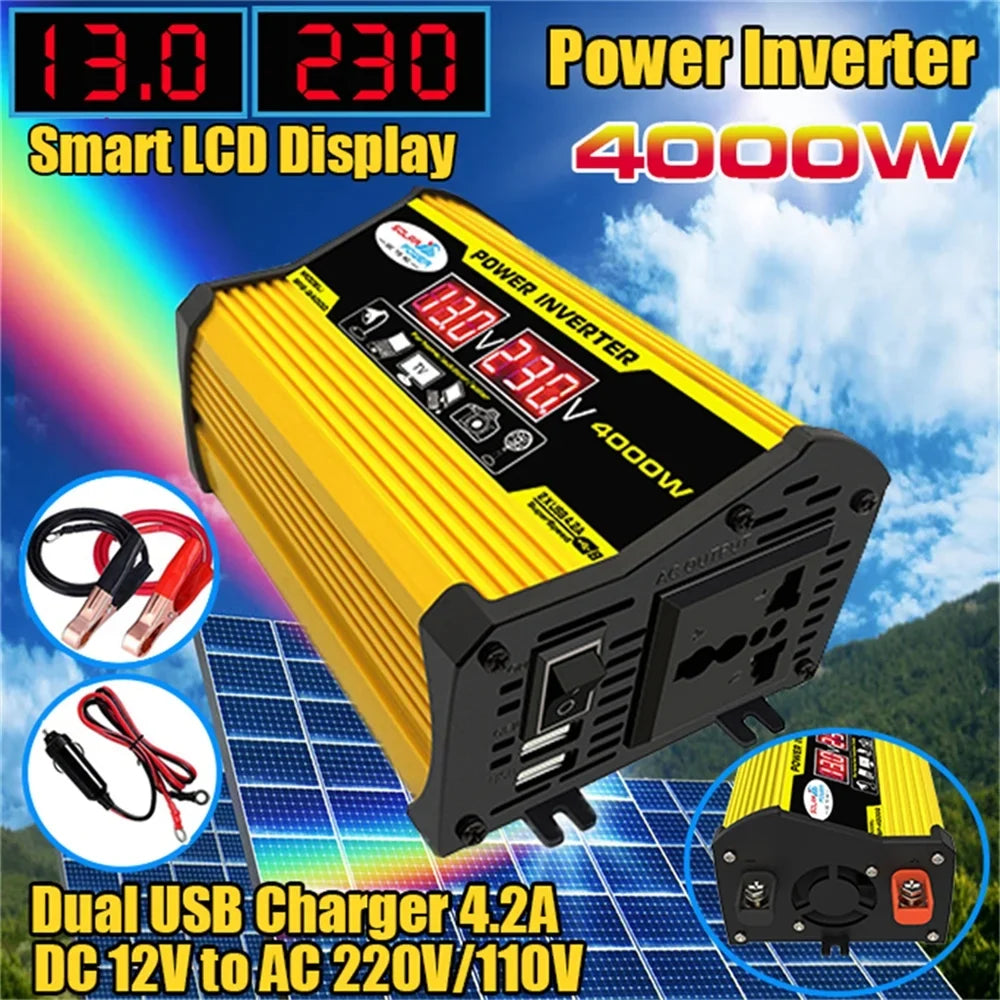 Gecheer Portable Inverter Car Power Inverters DC12Volt To AC110220Volt Transformer 4000W Modified SineWave Inverter Dual  Display Auto Inverters